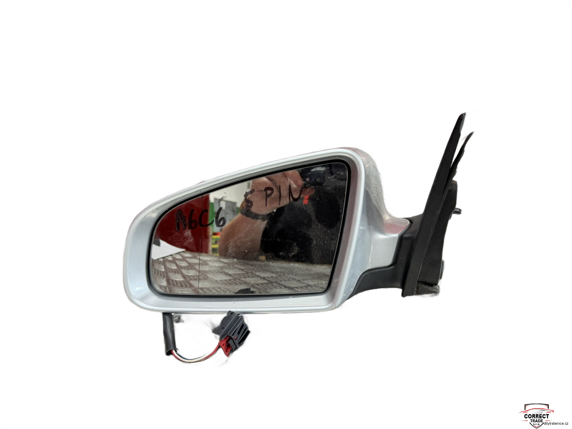 Levé zpětné zrcátko Audi A6 C6 4F 448505 4F1858531 5 pin - stříbrné 